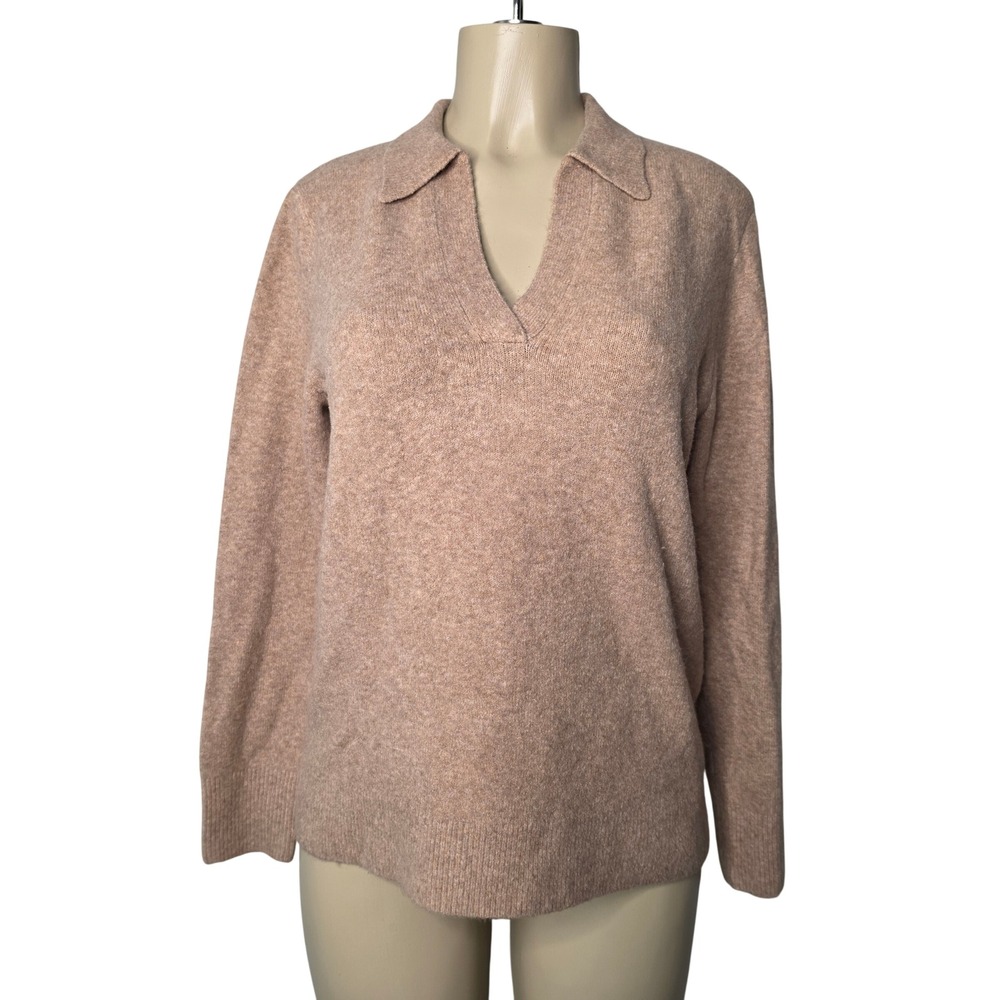 J.Crew Sweater Women S Tan Extra-Soft Polo V-Neck Long Sleeve Wool Blend Knit